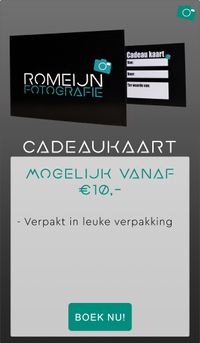 Cadeaukaart voor fotoshoot, leuk om weg te geven of om een stok achter de deur te hebben voor een fotoshoot bij Romeijn Fotografie.